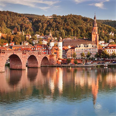 simsearch:841-07083487,k - Old town with Karl-Theodor-Bridge (Old Bridge) and Castle, Neckar River, Heidelberg, Baden-Wurttemberg, Germany, Europe Stock Photo - Rights-Managed, Code: 841-09085758