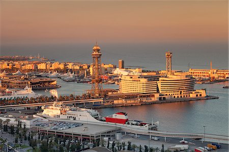 simsearch:6119-07541502,k - View from Montjuic to Port Vell with World Trade Center at Port Vell and Torre de Sant Jaume I , Barcelona, Catalonia, Spain, Europe Stock Photo - Rights-Managed, Code: 841-09085765