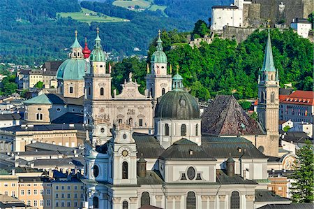 View towards Salzburg Cathedral, Collegiate Church and Fortress Hohensalzburg, Salzburg, Austria, Europe Stock Photo - Rights-Managed, Code: 841-09086289