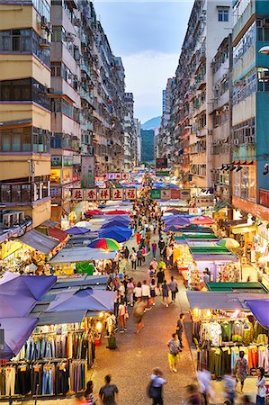 simsearch:841-06804846,k - A busy market street in Mong Kok (Mongkok) lit up at dusk, Kowloon, Hong Kong, China, Asia Stock Photo - Rights-Managed, Code: 841-09119248