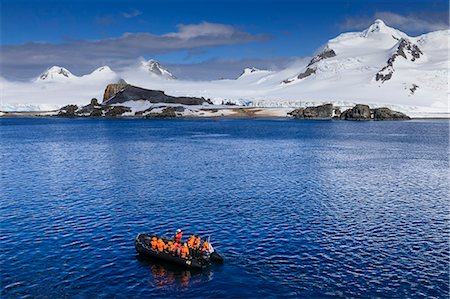 polar region - Zodiac boat, expedition tourists, landing beach, Half Moon Island, Livingston Island view, South Shetland Islands, Antarctica, Polar Regions Stock Photo - Rights-Managed, Code: 841-09162976