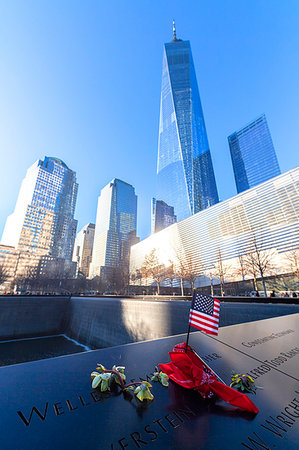 Memorial plaque at South Pool fountain, One World Trade Center, Lower Manhattan, New York City, United States of America, North America Stock Photo - Rights-Managed, Code: 841-09183484