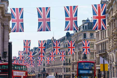 double decker bus - Union flags flying in Regent Street, London, W1, England, United Kingdom, Europe Stock Photo - Rights-Managed, Code: 841-09183619