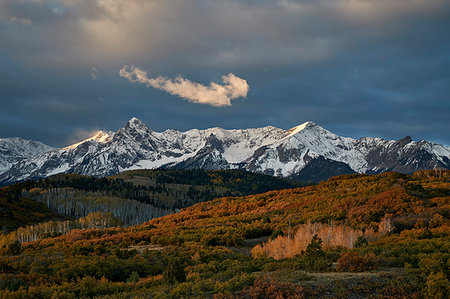 Snow-covered Sneffels Range in the fall, Uncompahgre National Forest, Colorado, United States of America, North America Foto de stock - Con derechos protegidos, Código: 841-09194703