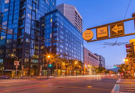 View of Market Street at dusk, San Francisco, California, United States of America, North America Stock Photo - Rights-Managed, Code: 841-09194780