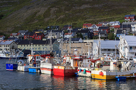 Fishing boats, Honningsvag Town, Mageroya Island, Finnmark County, Norway, Scandinavia, Europe Stock Photo - Rights-Managed, Code: 841-09204200