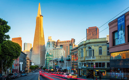 simsearch:841-07653114,k - View of Transamerica Pyramid building on Columbus Avenue and car trail lights, San Francisco, California, United States of America, North America Stock Photo - Rights-Managed, Code: 841-09204972