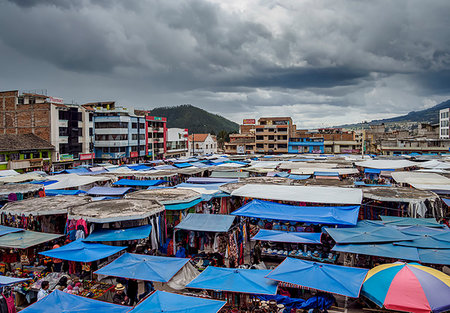 ecuador otavalo market - Saturday Handicraft Market, Plaza de los Ponchos, elevated view, Otavalo, Imbabura Province, Ecuador, South America Stock Photo - Rights-Managed, Code: 841-09229664
