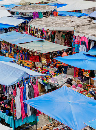 ecuador otavalo market - Saturday Handicraft Market, Plaza de los Ponchos, elevated view, Otavalo, Imbabura Province, Ecuador, South America Stock Photo - Rights-Managed, Code: 841-09229666