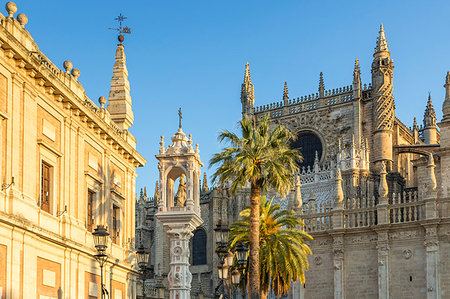 simsearch:841-06807735,k - Cathedral of Seville and Archivo de Indias, UNESCO World Heritage Site, seen from Plaza del Triunfo at first sunlight, Seville, Andalusia, Spain, Europe Stock Photo - Rights-Managed, Code: 841-09229745