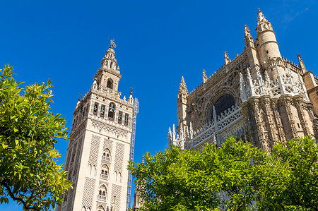 simsearch:841-06807735,k - The Cathedral of Seville and the Giralda Bell Tower seen from the inner courtyard, UNESCO World Heritage Site, Seville, Andalusia, Spain, Europe Stock Photo - Rights-Managed, Code: 841-09229790