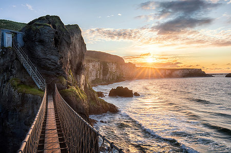 simsearch:841-08860890,k - Carrick-a-Rede Rope Bridge at sunset, County Antrim, Ulster, Northern Ireland, United Kingdom, Europe Stock Photo - Rights-Managed, Code: 841-09229877