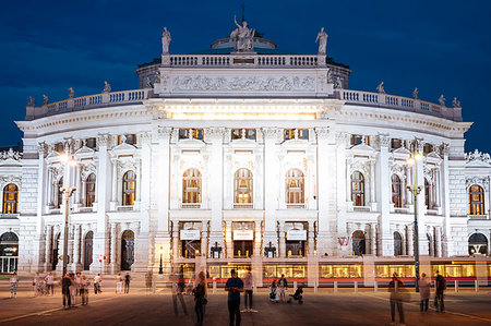 Exterior of The Burgtheater at night, UNESCO World Heritage Site, Vienna, Austria, Europe Stock Photo - Rights-Managed, Code: 841-09230068