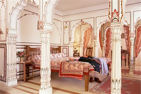 rajput furniture - Sensitive reproduction of Rajput architecture in the interior of the guest bedroom, Samode Haveli, Gangapol District, Jaipur, Rajasthan state, India, Asia Stock Photo - Rights-Managed, Code: 841-02704550