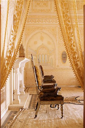 rajput furniture - The beautifully gilded Durbar Hall, Sirohi Palace, Sirohi, Southern Rajasthan state, India, Asia Stock Photo - Rights-Managed, Code: 841-02704604