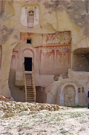 Religious frescoes on outside of a rock cut building at Goreme in Cappadocia, central Anatolia, Turkey, Asia Minor, Eurasia Stock Photo - Rights-Managed, Code: 841-02704844