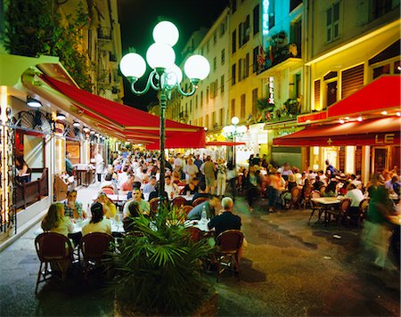 people eating at a coffee shop - Open air cafes and restaurants, Nice, Cote d'Azure, Provence, France, Europe Stock Photo - Rights-Managed, Code: 841-02704885