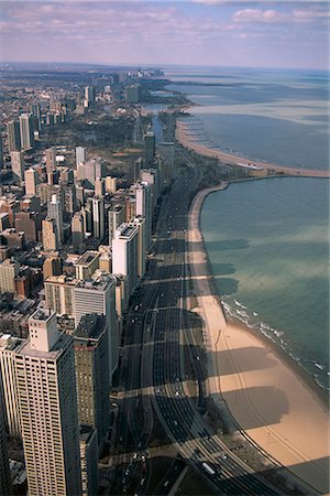 simsearch:841-02925122,k - View north along shore of Lake Michigan from John Hancock Center, Chicago, Illinois, United States of America (U.S.A.), North America Stock Photo - Rights-Managed, Code: 841-02705191