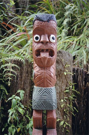 Graveyard carving, Maori village, Whakarewarewa, Rotorua, South Auckland, North Island, New Zealand, Pacific Stock Photo - Rights-Managed, Code: 841-02705340