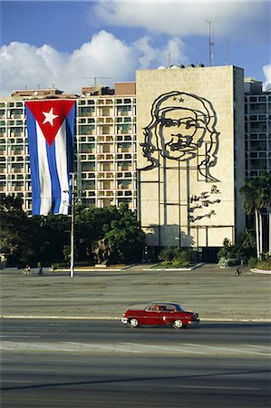 simsearch:841-03035281,k - Cuban flag outside the Ministerio del Interior at Plaza de la Revolucion, Havana, Cuba, West Indies, Central America Stock Photo - Rights-Managed, Code: 841-02705564