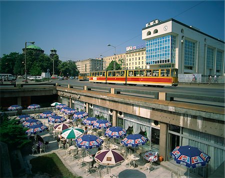 road cafe - Trams running close to a cafe on G Dimitrov Street in Sofia, Bulgaria, Europe Stock Photo - Rights-Managed, Code: 841-02707061