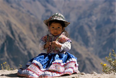 peruvian children - Little girl in traditional dress, Colca Canyon, Peru, South America Stock Photo - Rights-Managed, Code: 841-02707303