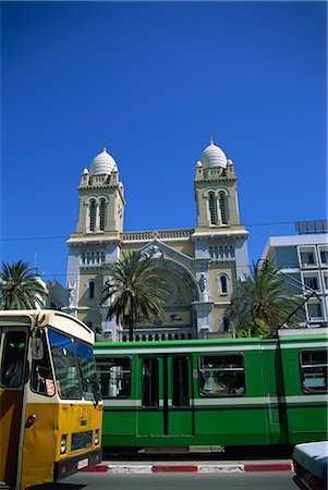 simsearch:841-02916509,k - Cathedral with bus and tram in foreground, Tunis, Tunisia, North Africa, Africa Stock Photo - Rights-Managed, Code: 841-02707423