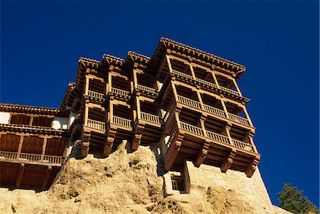 The casas colgadas or hanging houses with wooden balconies at Cuenca in Castilla La Mancha, Spain, Europe Stock Photo - Rights-Managed, Code: 841-02708611