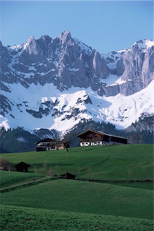 Kaiser Gebirge (Kaisergebirge) mountain range from the south, above Ellmau, Tirol (Tyrol), Austrian Alps, Austria, Europe Stock Photo - Rights-Managed, Code: 841-02709337