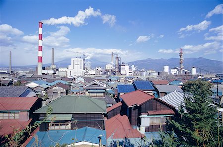 pulp paper mill photos - Industrial complex of paper mill and city skyline, Yoshiwara, Japan, Asia Stock Photo - Rights-Managed, Code: 841-02709361