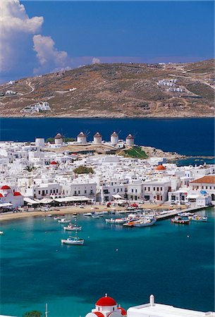 simsearch:841-05796762,k - Aerial view of Mykonos (Hora) and harbour, Mykonos (Mikonos), Cyclades islands, Greece, Mediterranean, Europe Stock Photo - Rights-Managed, Code: 841-02714910
