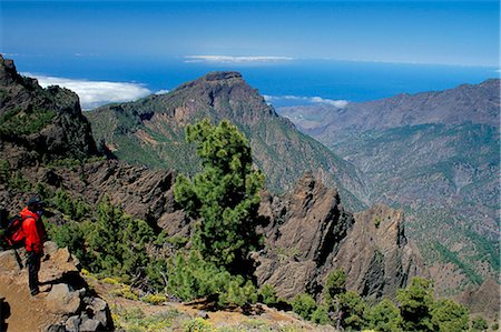 Trekker looking at surrounding landscape, Parque Nacional de la Caldera de Taburiente, La Palma, Canary Islands, Spain, Atlantic, Europe Foto de stock - Con derechos protegidos, Código: 841-02715034
