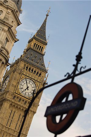 station sign - Underground station sign and Big Ben, Westminster, London, England, United Kingdom, Europe Stock Photo - Rights-Managed, Code: 841-02716393