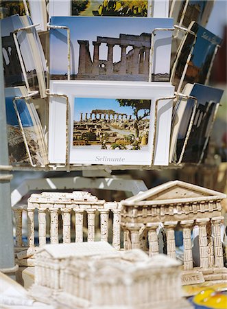 postcards italian building - Souvenirs including models of temples and postcards for sale, Selinunte, Sicily, Italy, Mediterranean, Europe Stock Photo - Rights-Managed, Code: 841-02717164