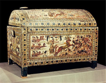 simsearch:841-03032736,k - The painted box of stuccoed wood showing the king in his chariot, from the tomb of the pharaoh Tutankhamun, discovered in the Valley of the Kings, Thebes, Egypt, North Africa, Africa Stock Photo - Rights-Managed, Code: 841-02717832