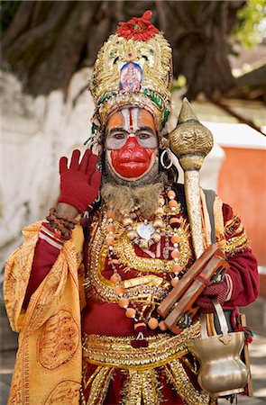 simsearch:841-02947131,k - A supposed Holy man dressed as Hanuman, the Hindu monkey god, posing for photographs, Durbar Square, Kathmandu, Nepal, Asia Stock Photo - Rights-Managed, Code: 841-02718721