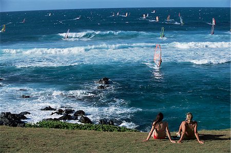Windsurfing at Kahului Beach, Maui, Hawaii, Hawaiian Islands, Pacific Ocean, United States of America (U.S.A.), North America Stock Photo - Rights-Managed, Code: 841-02712070