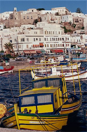 simsearch:841-05796762,k - Fishing boats in the harbour with town in the background on the island of Naxos, Cyclades Islands, Greek Islands, Greece, Europe Stock Photo - Rights-Managed, Code: 841-02713161
