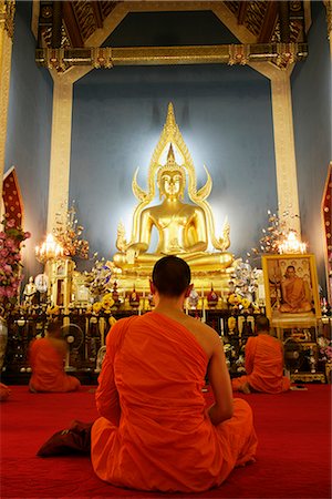 Buddhist monk praying, Wat Benchamabophit (Marble Temple), Bangkok, Thailand, Southeast Asia, Asia Stock Photo - Rights-Managed, Code: 841-02720935