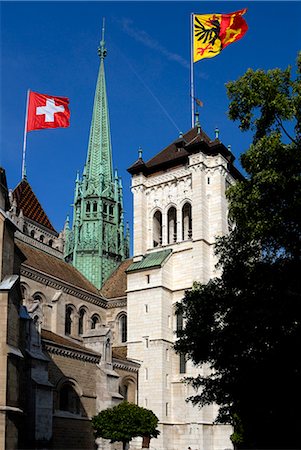 pennant flag - St. Pierre Cathedral, old town, Geneva, Switzerland, Europe Stock Photo - Rights-Managed, Code: 841-02721465