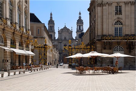 road cafe - Gilded wrought iron gates by Jean Lamor, Place Stanislas, UNESCO World Heritage Site, Nancy, Lorraine, France, Europe Stock Photo - Rights-Managed, Code: 841-02721572