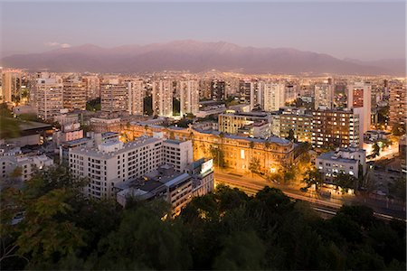 santiago centro - City skyline and the Andes mountains at dusk, Santiago, Chile, South America Stock Photo - Rights-Managed, Code: 841-02722355