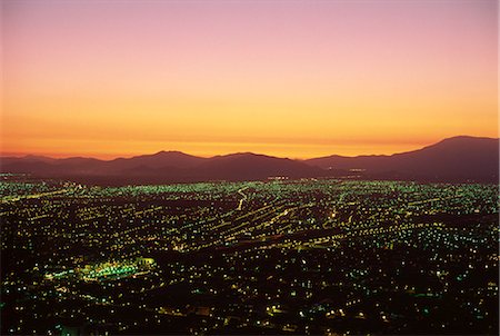 santiago city - The city of Santiago seen from the summit of Cerro San Cristobal, 485m, at sunset, Chile, South America Stock Photo - Rights-Managed, Code: 841-02722787