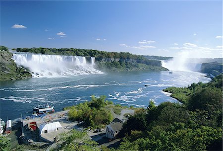 Niagara Falls on the Niagara River that connects Lakes Ontario and Erie, American Falls on the left, and Horseshoe Falls on the right, New York State, United States of America (U.S.A.), North America Stock Photo - Rights-Managed, Code: 841-02722921