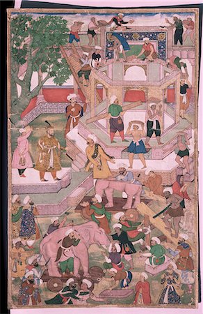 pakistan - Mughal miniature dating from the 18th century showing the construction of a palace, Pakistan, Asia Stock Photo - Rights-Managed, Code: 841-02824391