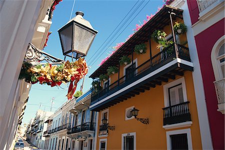 Balconies on typical street in the Old Town, San Juan, Puerto Rico, Central America Stock Photo - Rights-Managed, Code: 841-02831590