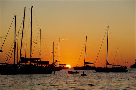 saint martin caribbean - Sailing boats silhouetted, moored at dusk, Marigot, St. Martin, West Indies, Caribbean, Central America Stock Photo - Rights-Managed, Code: 841-02832222