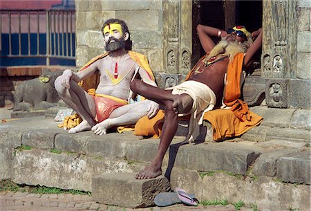 Holy men posing for photos Pashupatinath Temple, Kathmandu, Nepal, Asia Stock Photo - Rights-Managed, Code: 841-02832550