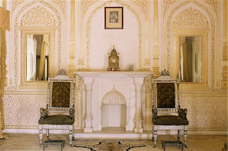 rajput furniture - The beautifully gilded Durbar Hall, Sirohi Palace, Sirohi, Southern Rajasthan state, India, Asia Stock Photo - Rights-Managed, Code: 841-02900849