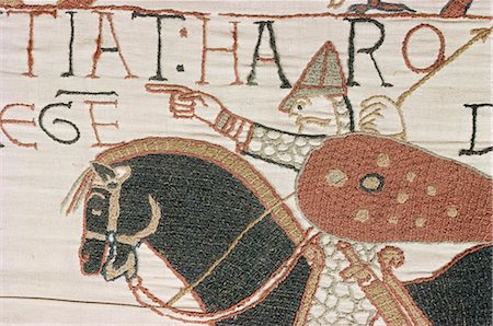 King Harold arriving from North to confront William, Bayeux Tapestry, Normandy, France, Europe Stock Photo - Rights-Managed, Code: 841-02901452